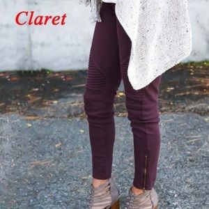 NEW Beulah Moto Leggings Claret Burgundy M